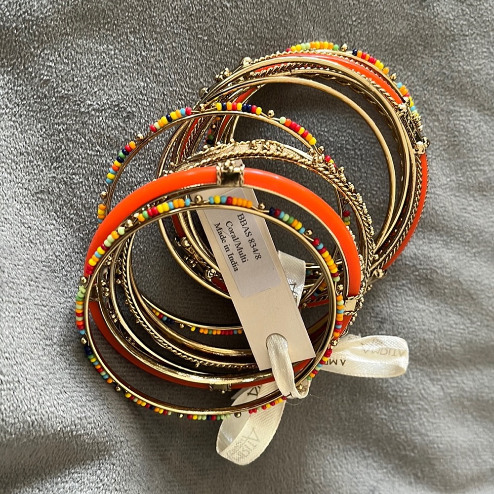 NWT Amrita Singh Bangles “coral/multi” 16 bangles size 8